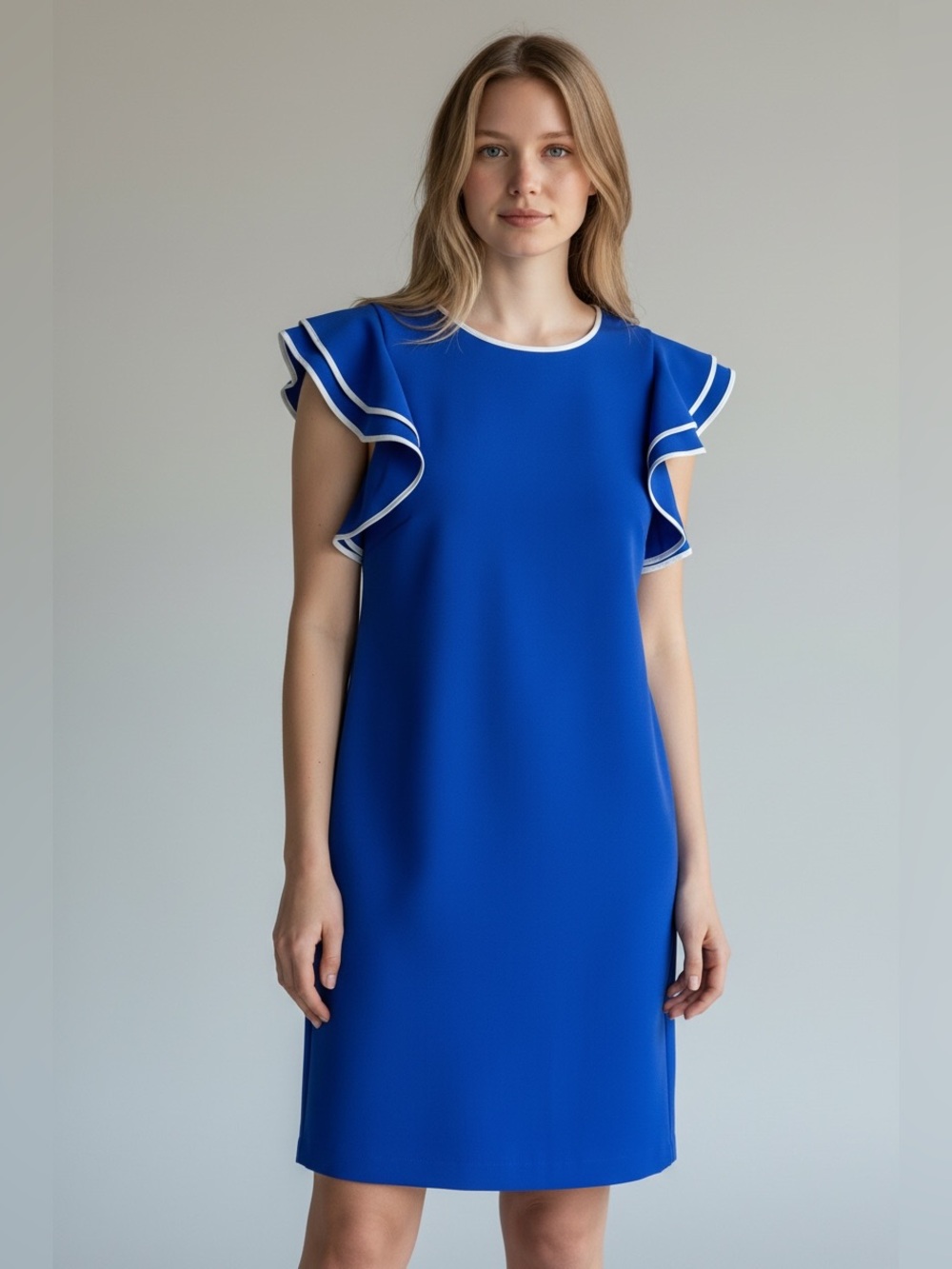 Tommy Hilfiger Flutter Sleeve Blue Sheath Dress with White Trim Women’s Size 12